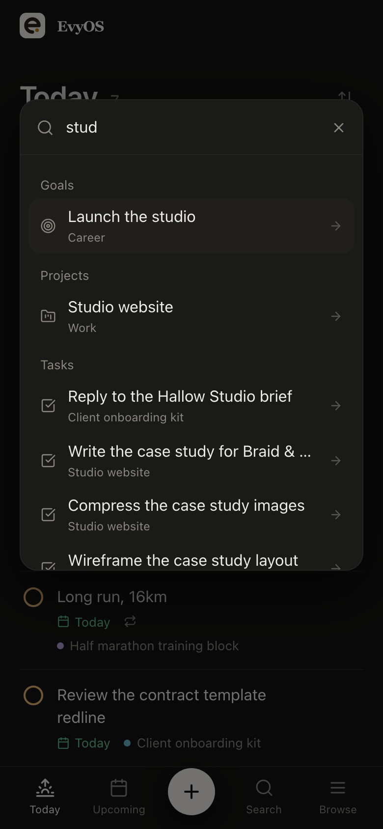 EvyOS, Search from anywhere