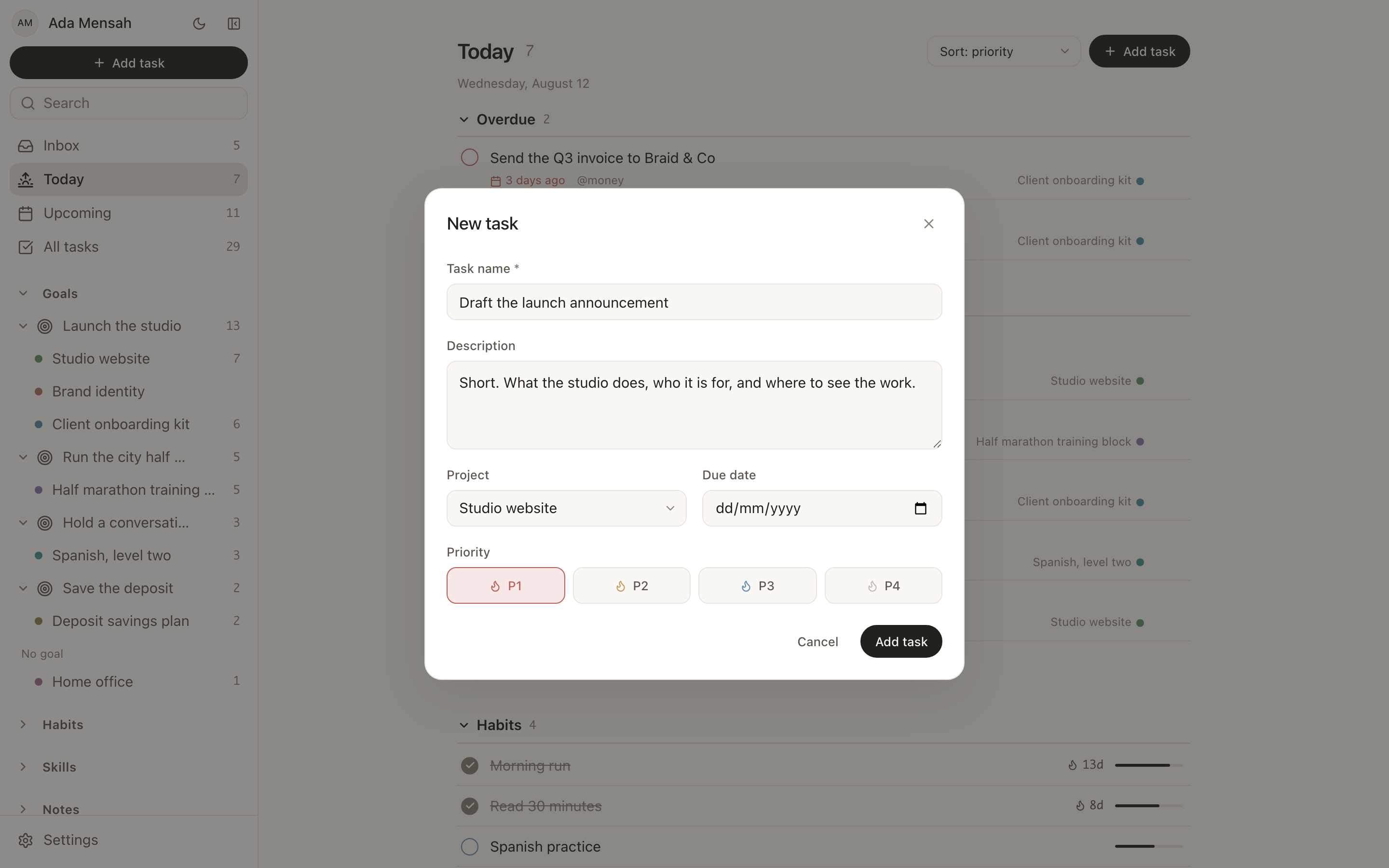 EvyOS — Adding a task