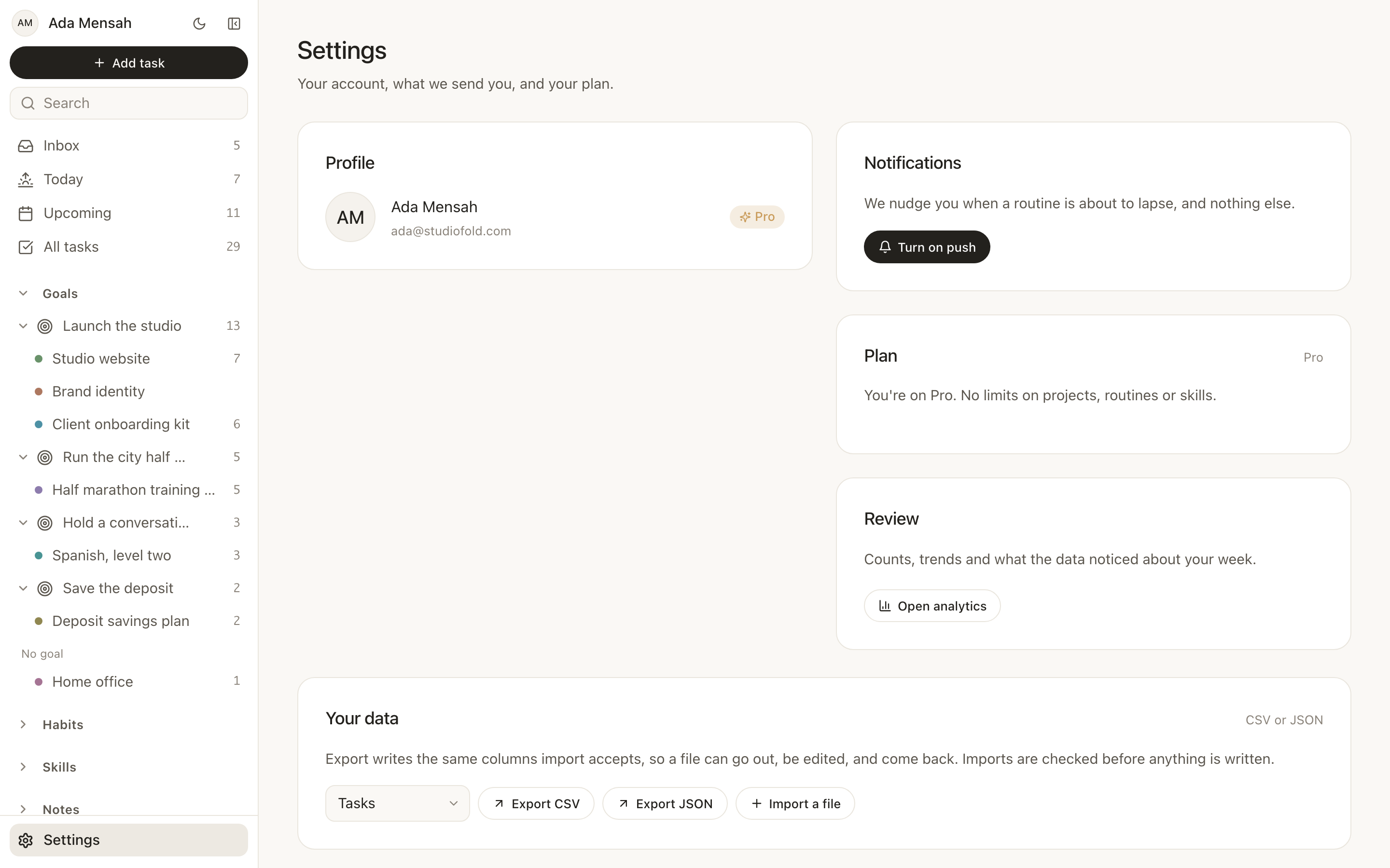 EvyOS — Import and export