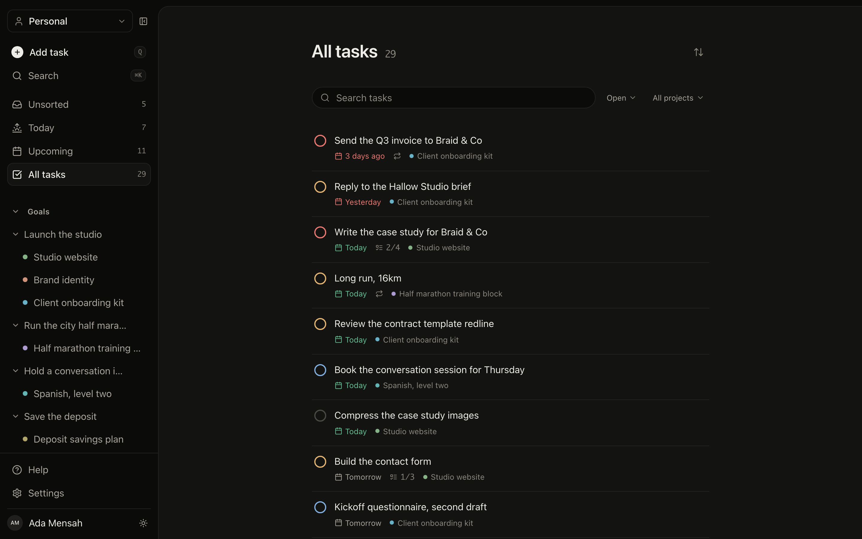EvyOS, All tasks