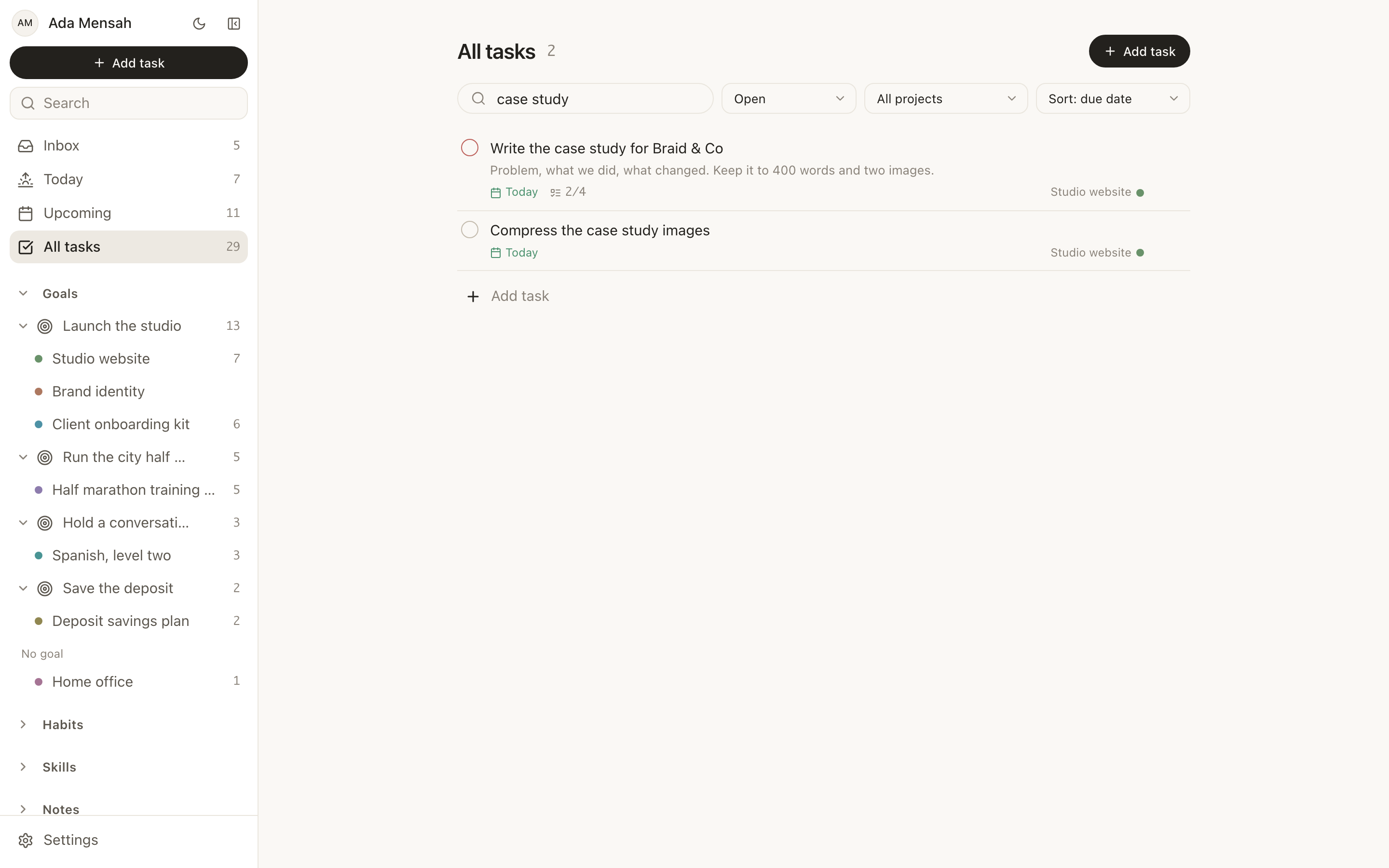 EvyOS — Filtering the list